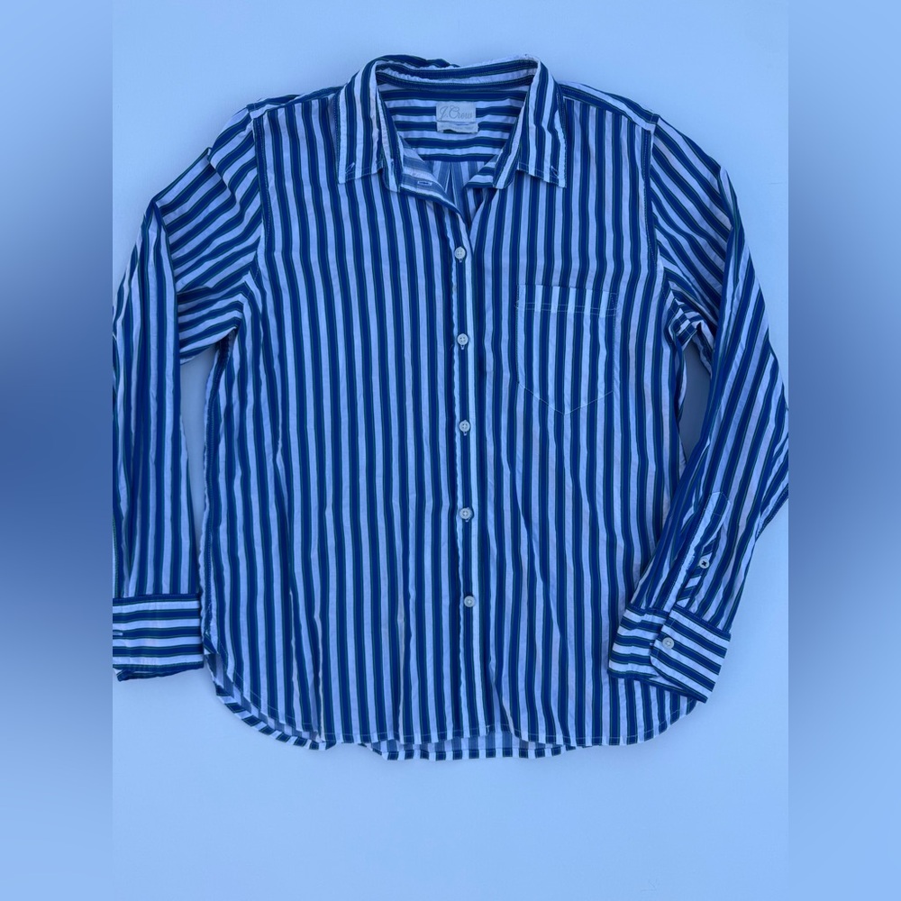 J.Crew Classic Striped Button-Up Shirt in Blue and White